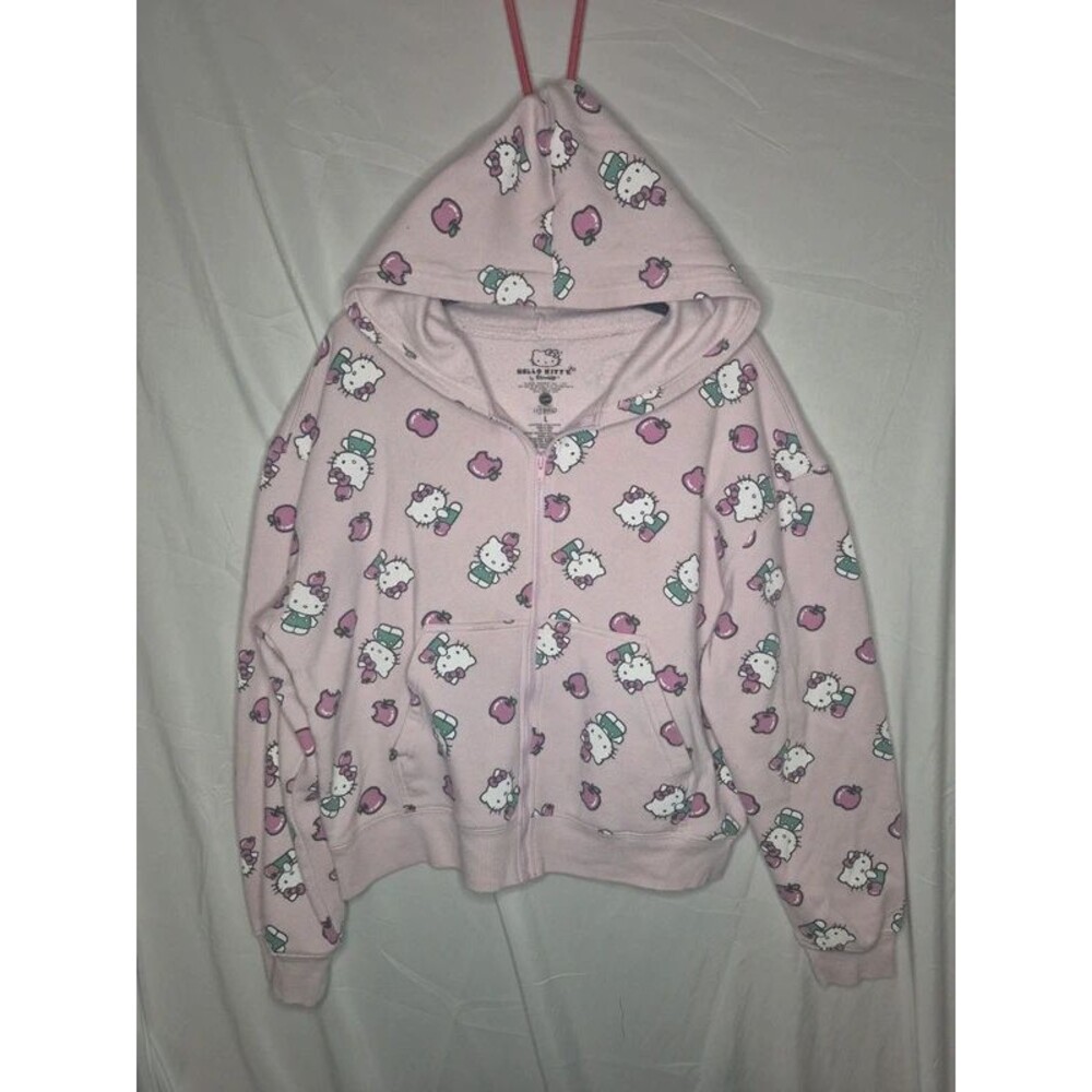 Sanrio Hello Kitty Pink All-Over Print Apple Zip-Up Hoodie Sweatshirt